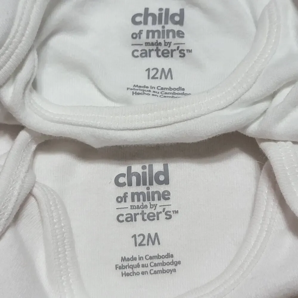 Set of 2 Carter's Child of Mine White Bodysuits - Size 12mo